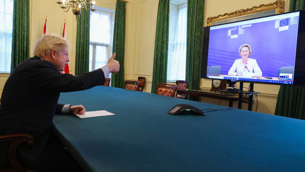 Der britische Premierminister Boris Johnson am 24. Dezember während einer Videokonferenz mit EU-Komissionspräsidentin Ursula von der Leyen
