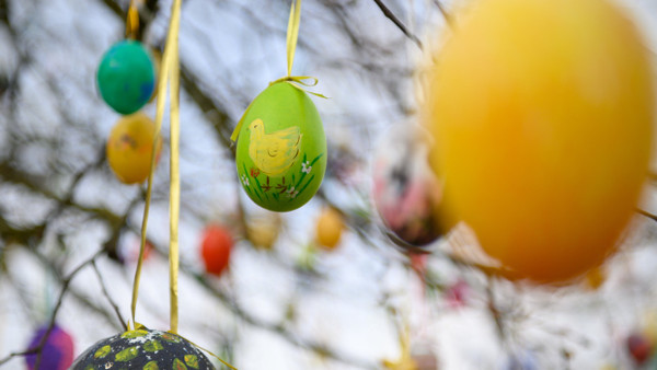 An Ostern innehalten und dankbar sein: Ostereier hängen am Osterbaum.