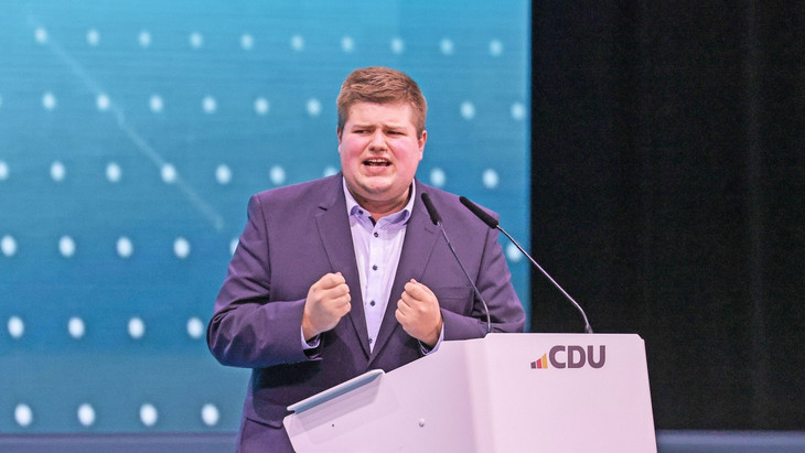 Christdemokrat aus Überzeugung: Johannes Volkmann bei seiner Rede auf dem CDU-Bundesparteitag. Dort wurde er als Beisitzer in den Bundesvorstand der Partei gewählt.