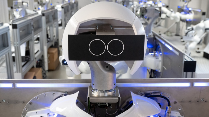 Keine Science Fiction: Roboter stehen auf der KI-Konferenz „AI.BAY 2023" in München.