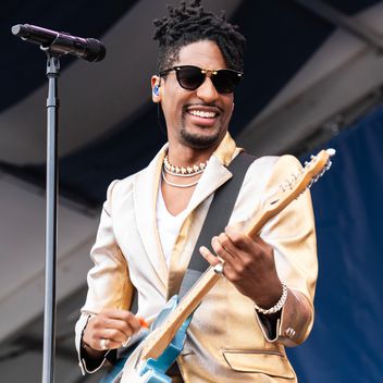 Jon Batiste performs on Day 2 of 2024 New Orleans Jazz & Heritage Festival at Fair Grounds Race Course on April 26, 2024 in New Orleans, Louisiana. 