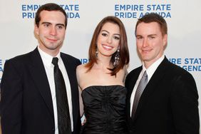 Actress Anne Hathaway (C) with her brothers Thomas Hathaway (L) and Michael Hathaway (R) attend the 18th Annual Empire State Pride Agenda Fall Dinner at the Sheraton New York Hotel & Towers on October 22, 2009