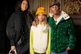 Helen Lasichanh, Rocket Ayer Williams and Pharrell Williams at Louis Vuitton Fall 2023 Ready To Wear Runway Show on March 6, 2023