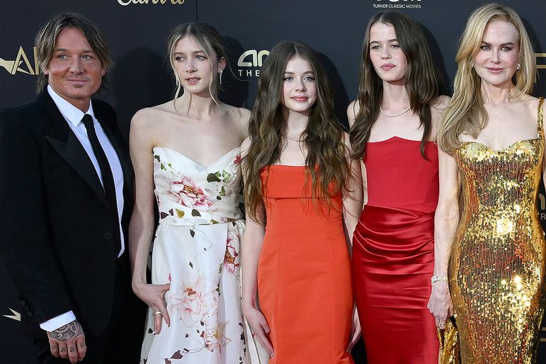 LOS ANGELES, CALIFORNIA - APRIL 27: (L-R) Keith Urban, Faith Margaret Kidman-Urban, Sunday Urban, Rose Urban, honoree Nicole Kidman, Antonia Kidman, Craig Marran, and guests attend the 49th AFI Life Achievement Award: A Tribute To Nicole Kidman at Dolby Theatre on April 27, 2024 in Los Angeles, California.