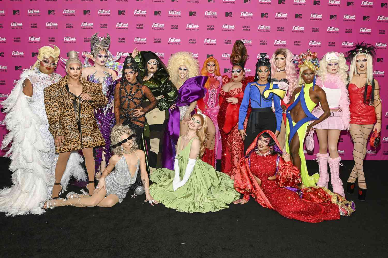 Malaysia Babydoll Foxx, Aura Mayari, Irene Dubois, Jax, Amethyst, Salina EsTitties, Loosey LaDuca, Marcia Marcia Marcia, Anetra, Mistress Isabelle Brooks, Robin Fierce, Sasha Colby, Sugar, Luxx Noir London, Princess Poppy, and Spice attend the RuPaul's Drag Race Season 15 + MTV Premiere Screening and Red Carpet Event on January 05, 2023 in New York City.