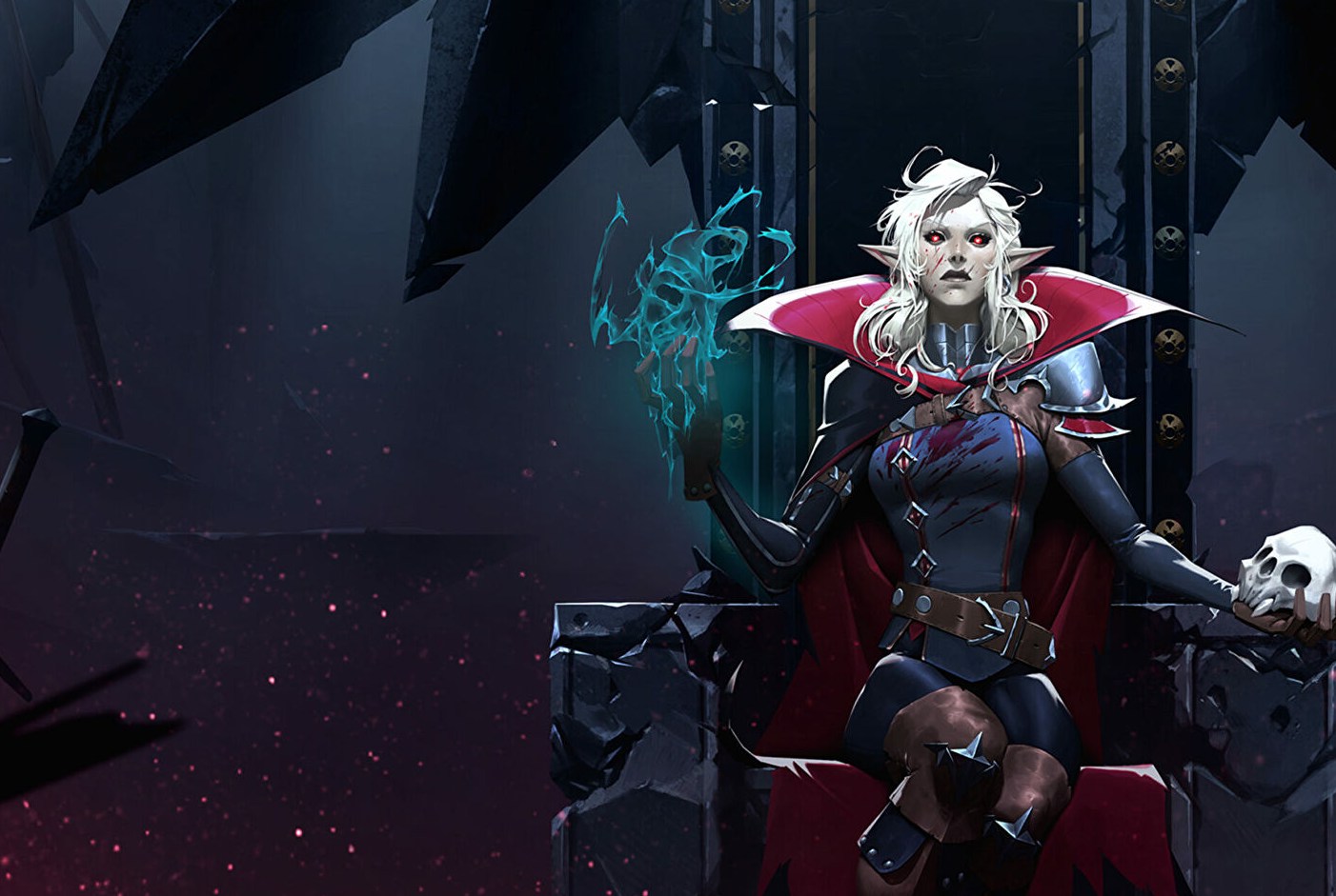 A vampire sits on her castle’s throne in V Rising