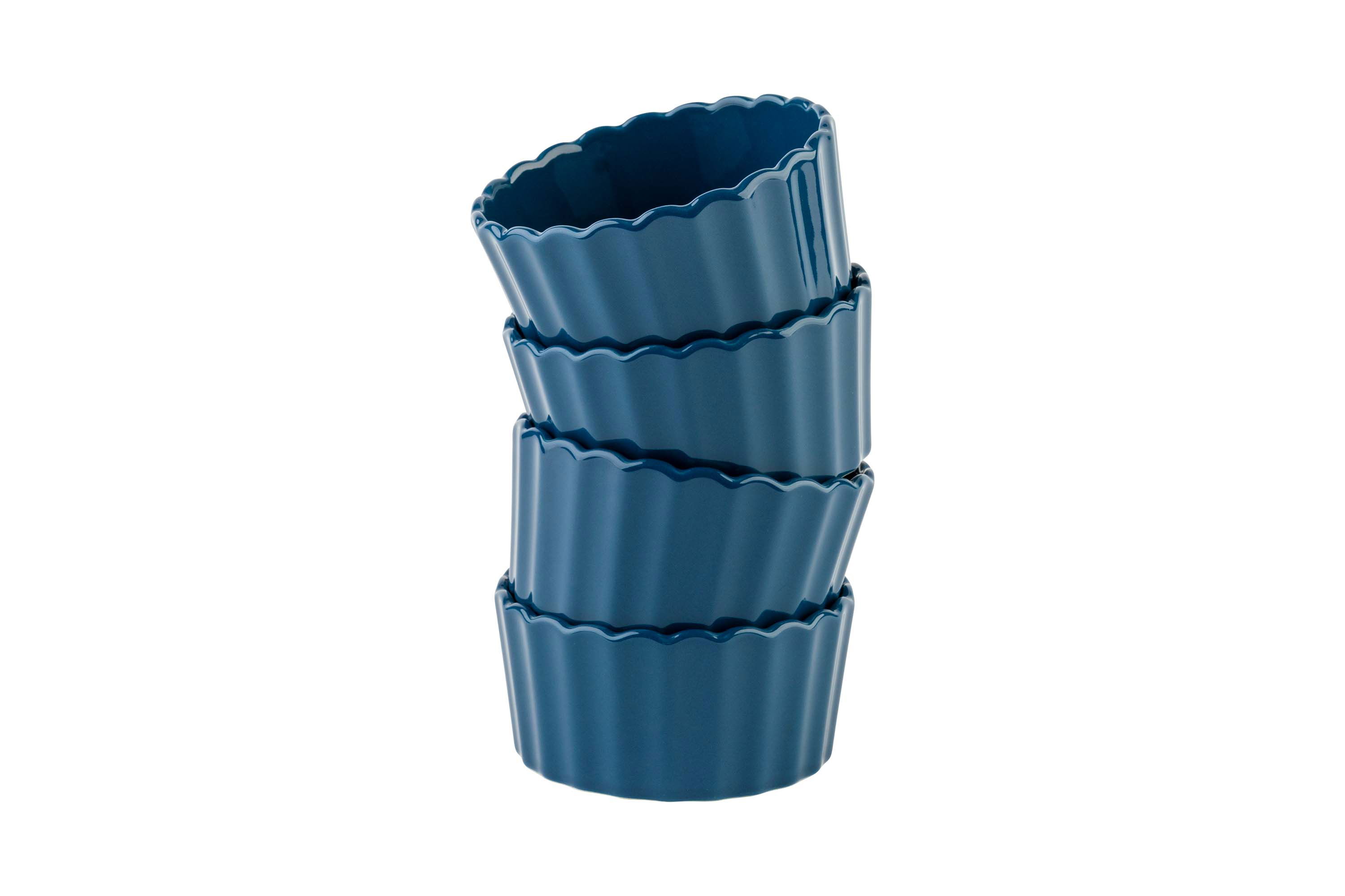 Mehrere blaue, kleine, rote Stoneware-Ofenformen