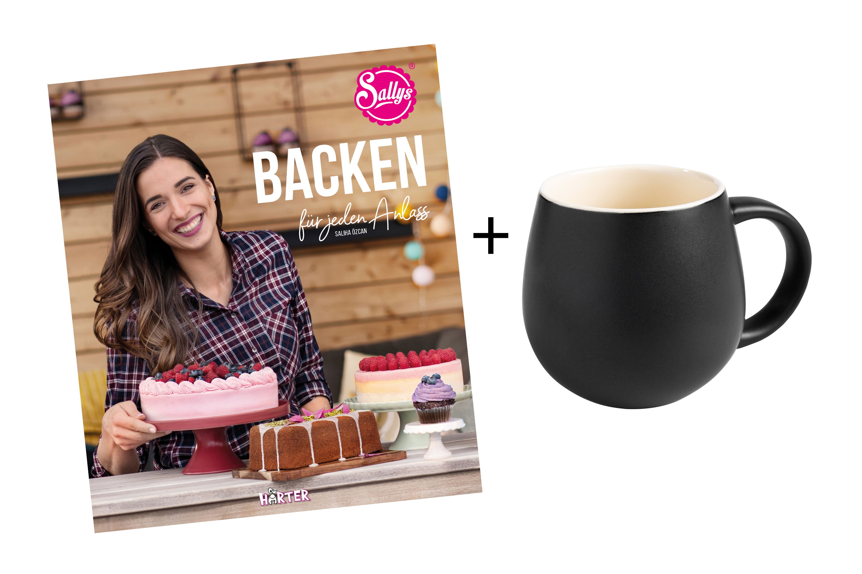 Das Buch Backen für jeden Anlass und eine Belly Mug in carbonblack