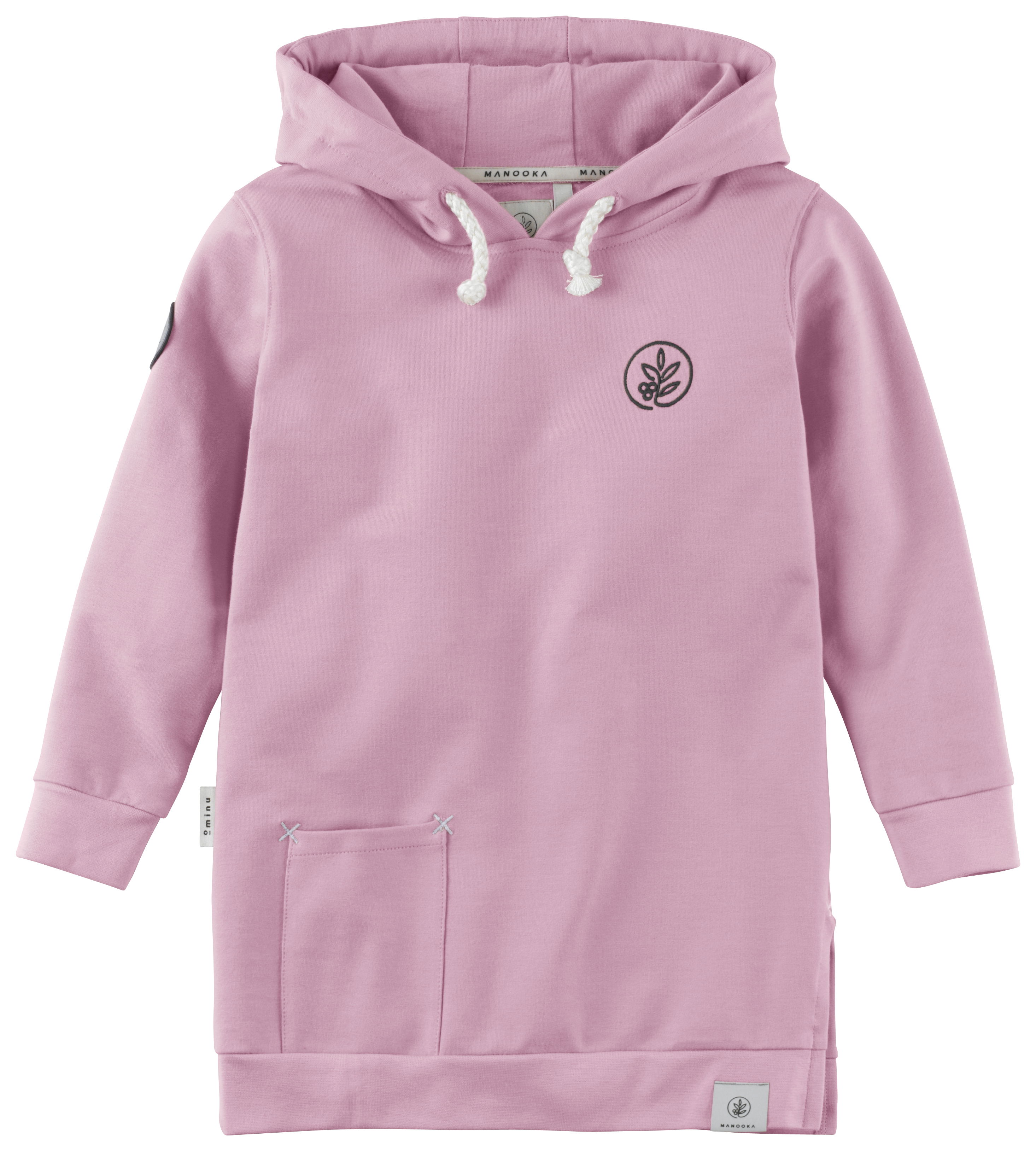 Ein rosa, langer Samira-Hoodie mit Kapuze