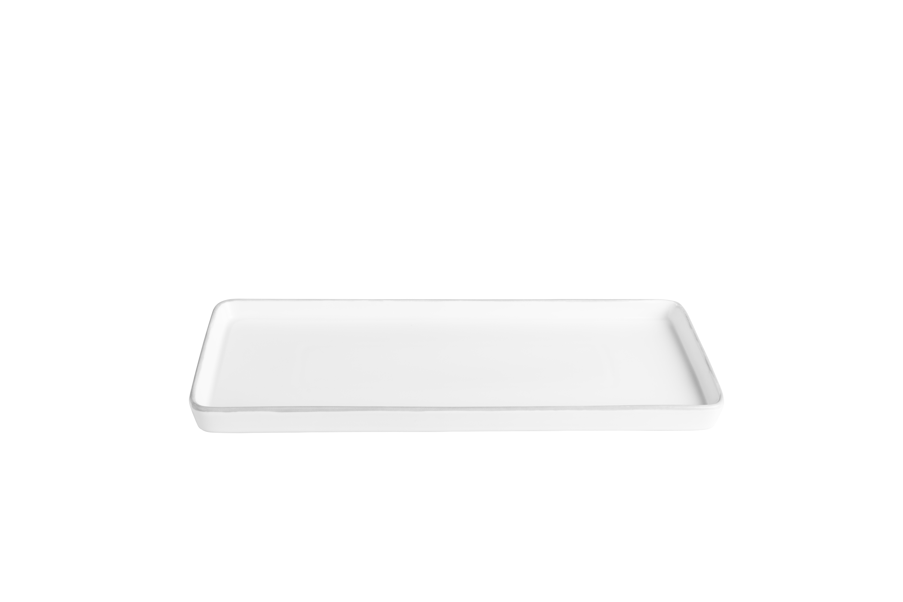 Eine weiße, längliche Servierplatte