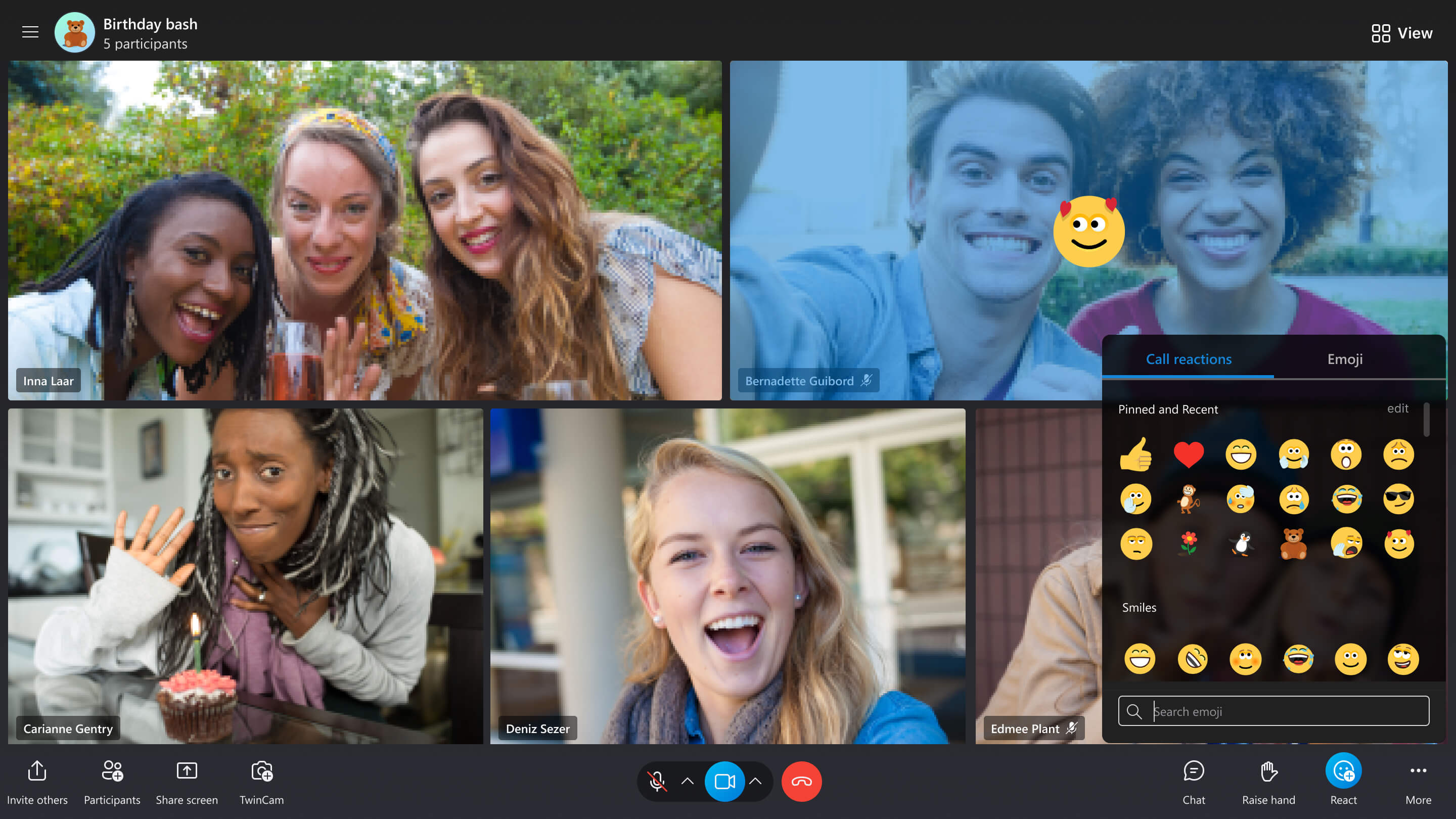 Image showing new improved in call reactions with wide selection of reactions and option to customize.