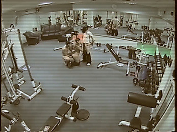 Security cam in the gym filming threesome fuck!