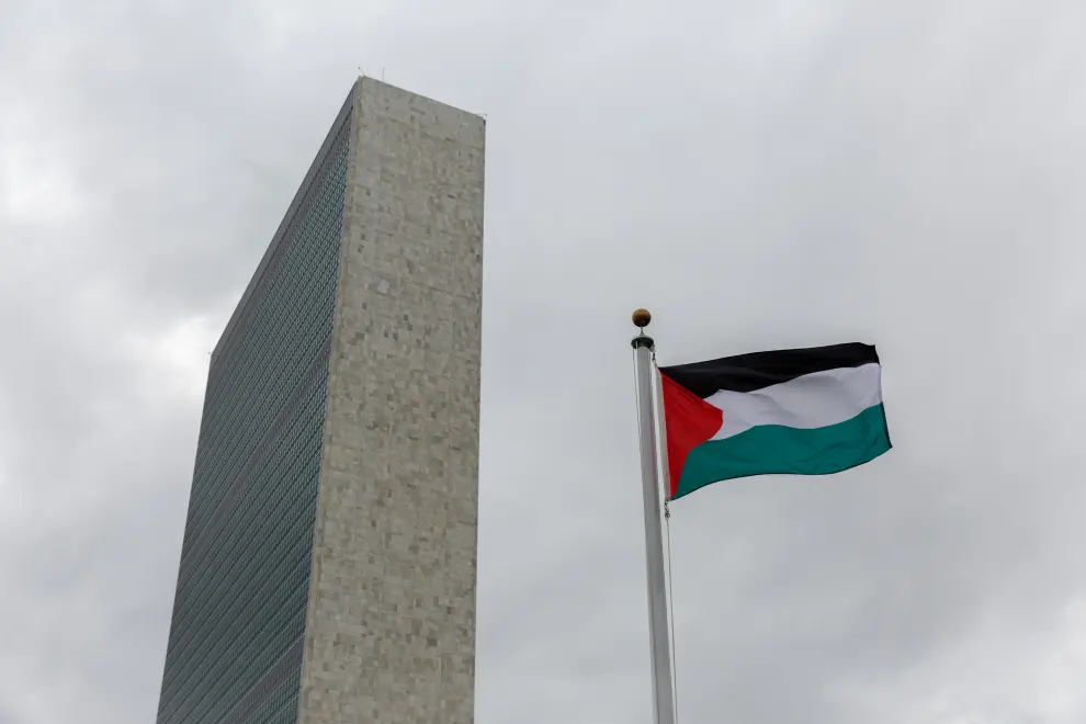 A Palestinian flag at the UN headquarters in New York. Photo: Xinhua/STA
