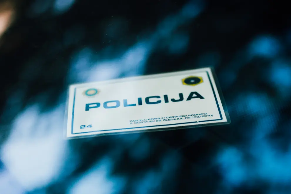 A police sign on a windshield. Photo: Nik Jevšnik/STA