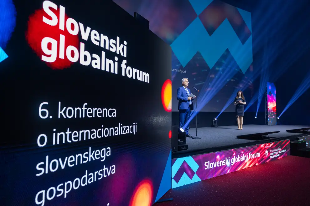 Economy Minister Matjaž Han addresses the Slovenian Global Forum. Photo: Bor Slana/STA