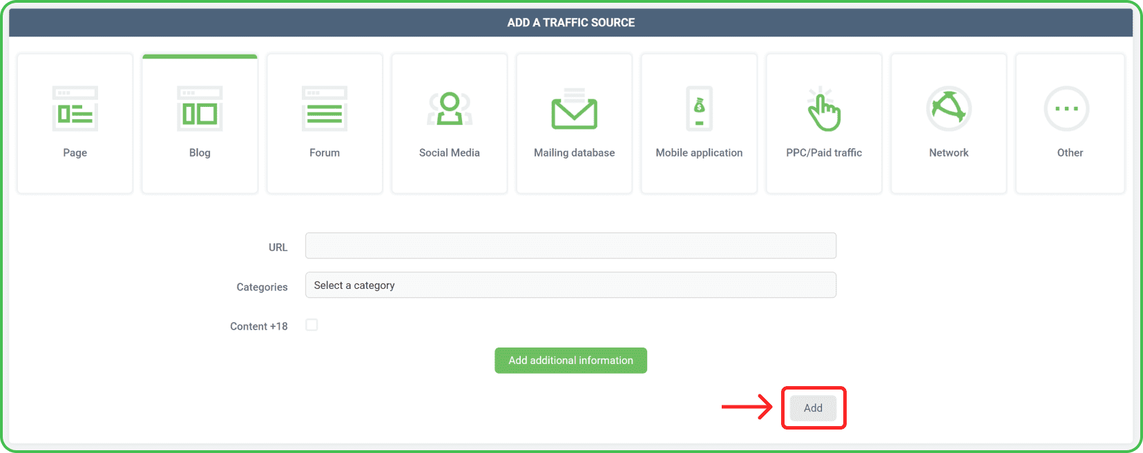 Traffic sources tab