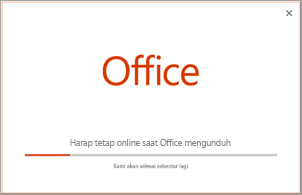 Kemajuan instalasi aplikasi Office